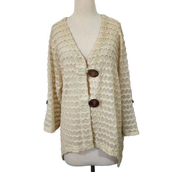 Multiples Cardigan Womens Plus Size 3X Sheer Beige Button Front Asymmetrical NWT - Picture 1 of 12